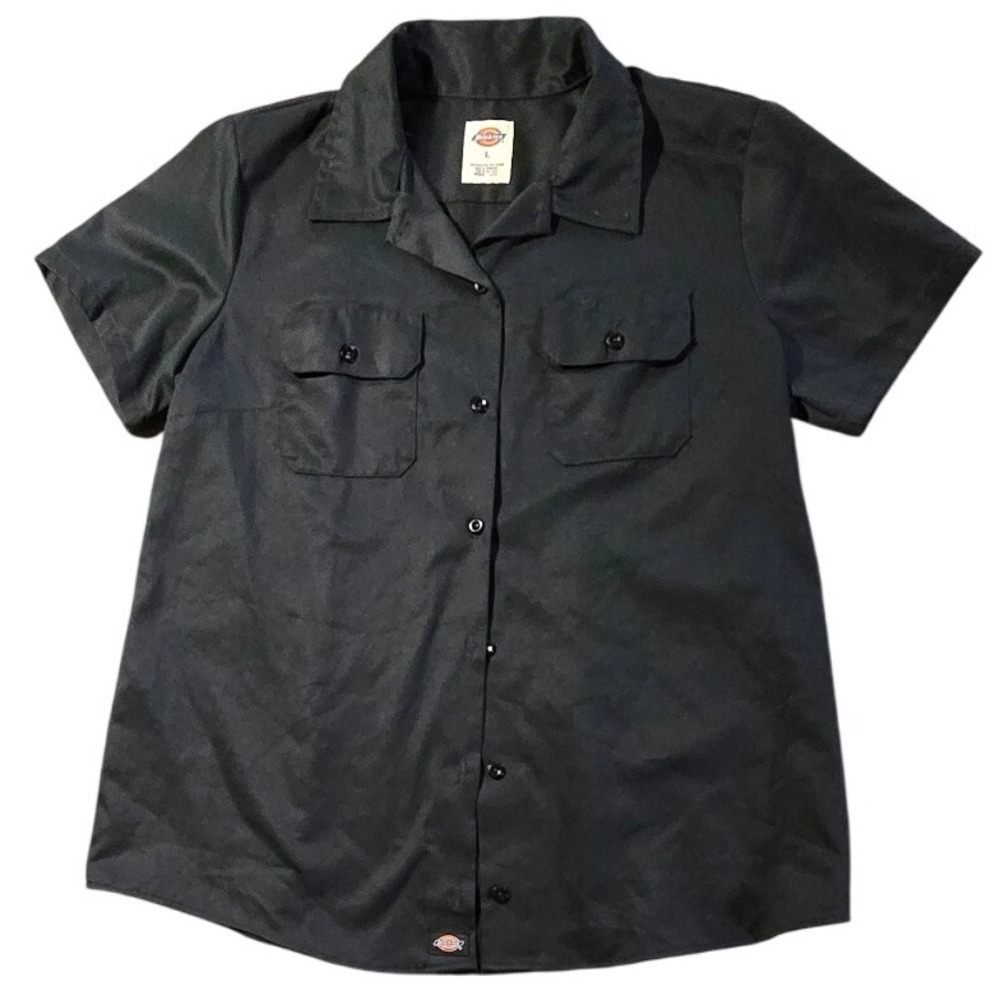 L DICKIES solid black short sleeve button down classic short sleeve work shirt